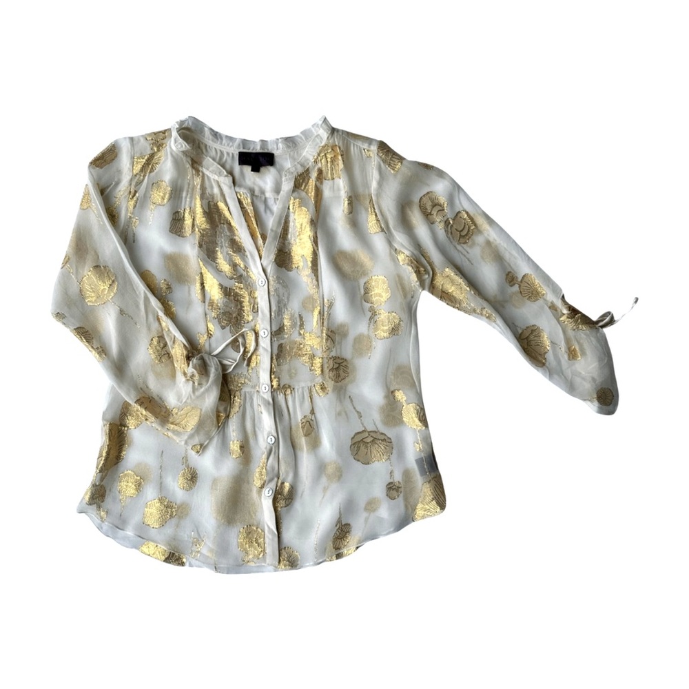 HALE BOB Silk Top Gold Flowers Embroidered Lightweight Woman’s Blouse Size S